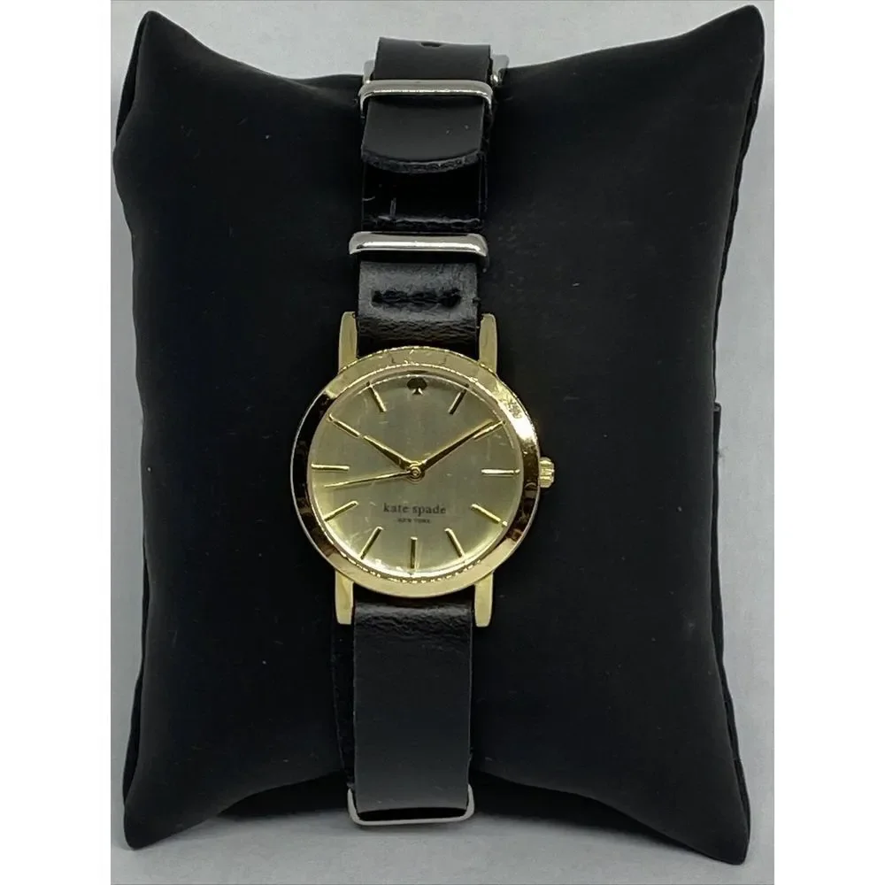Kate Spade New York 0794 Women Black Leather Analog Gold Dial Quartz Watch XX563